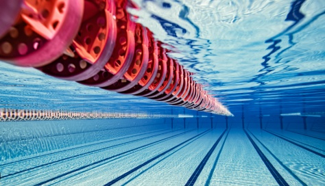 Underwater view of swimming pool lanes
